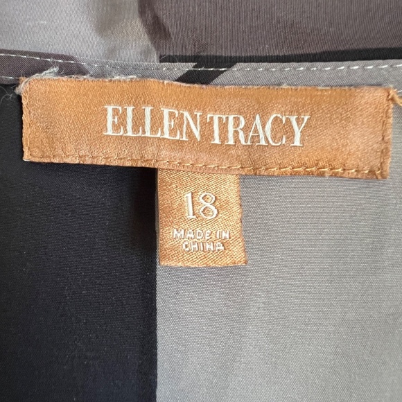 Ellen Tracy Blouse Top Sleeveless Tie Neck Size 18 Secretary Black Gray Whit - Picture 4 of 6